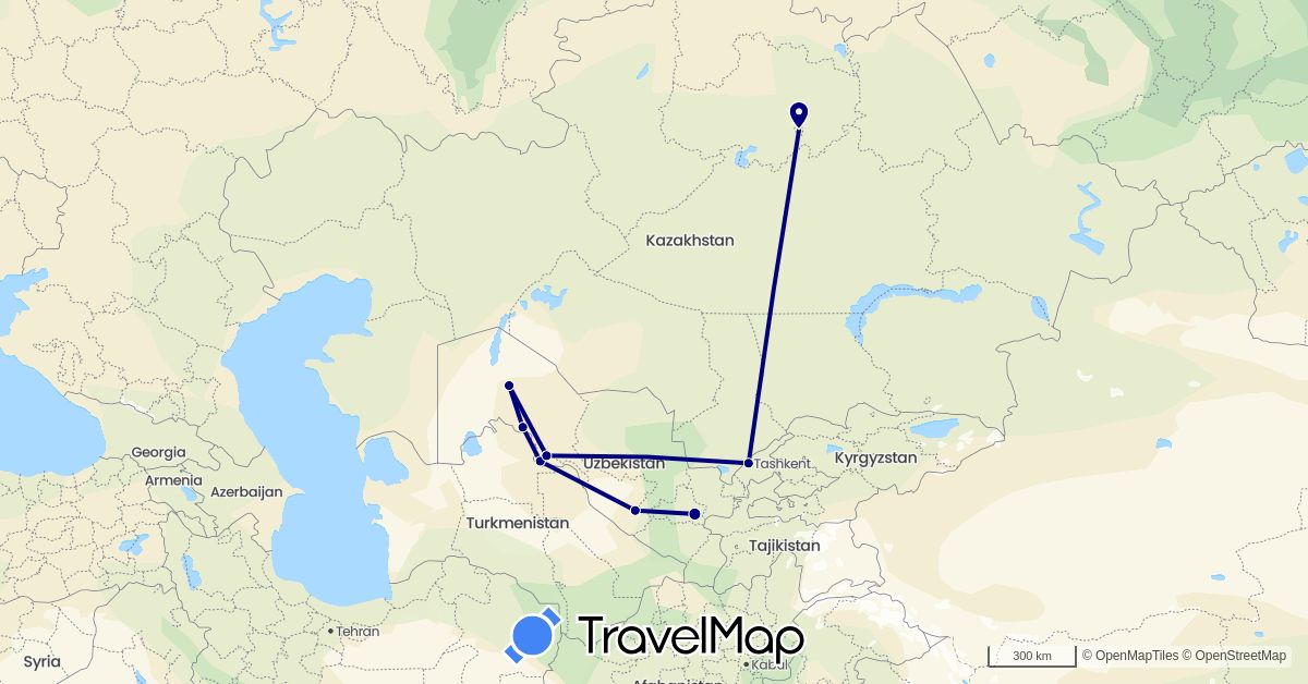 TravelMap itinerary: driving in Kazakhstan, Uzbekistan (Asia)